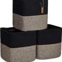 NaturalCozy Storage Cubes 11 Inch Cotton Rope Woven Baskets for Organizing, 3-Pack | Cube Storage Bin | Square Storage Baskets for Shelves Organizer, Classroom, Kids Toy Bins, Closet, Baby Nursery (Black & Mixed Black)