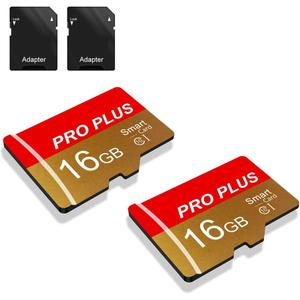 2 Pack Memory Card 16GB with Adapter, High Speed TF Card, UHS-I C10 A1 Memory TF Card for Tablet/Mobile Phone/Camera/Car Audio/Game Console (TF162 Red Gold 16GB)