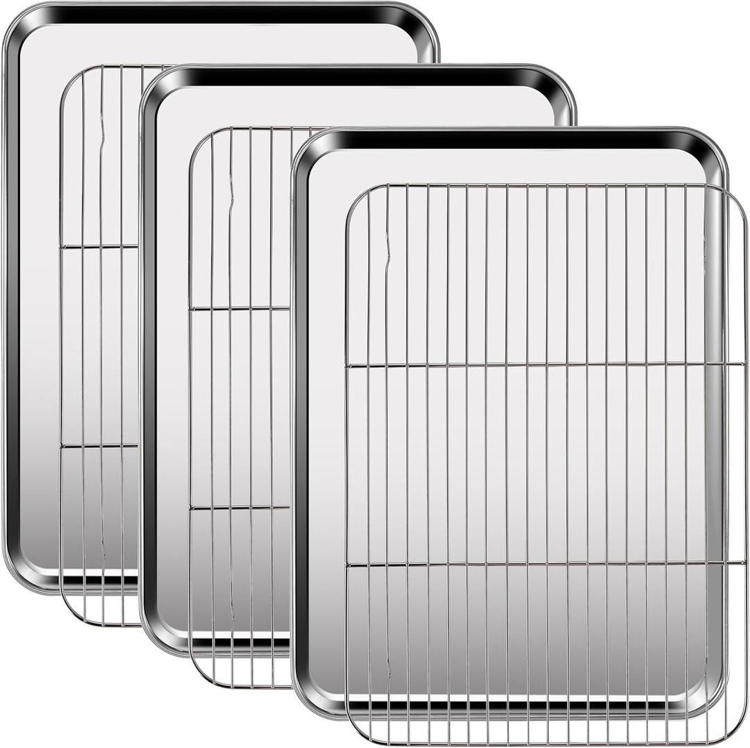 Baking Sheet with Rack Set (3 Pans + 3 Racks) BakewareStainless Steel Cookie Sheet with Cooling Rack, Nonstick Baking Pan, Warp Resistant Baking Tray with Grill