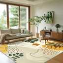 Capslpad Area Rugs 9x12, Washable Nursery Rug, Low Pile Soft Non-Shedding Playroom Carpet, Botanical Print Tan Rugs for Bedroom, Classroom, Living Room