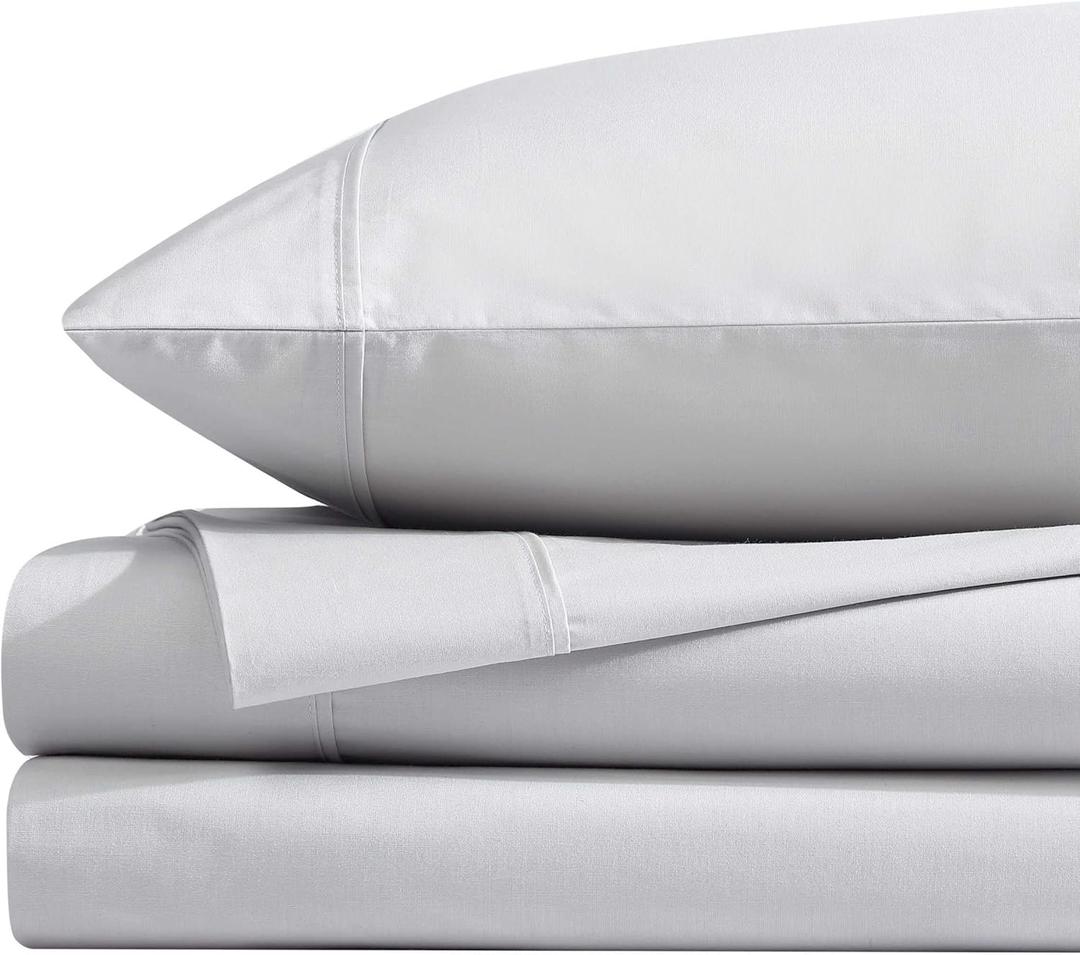 Kenneth Cole  Sheet Set, Breathable Percale Cotton Bedding, 200 Thread Count, Deep Pockets & Moisture Wicking, Solid Home Decor (Cool Zone White, Full)