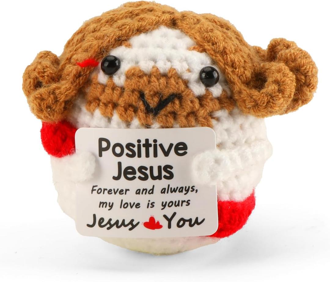 Positive Crochet Dolls Cute Jesus Decor Gift for Women Graduation Gift Handmade Emotional Inspirational Decoration