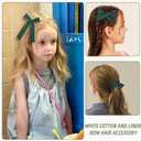 2 x 4 Pcs Dark Green Bows Set Accessories for Hair, Dark Green Scrunchie and Alligator Hair Clips Long Ponytail Bow Knot Linen Satin Hair Accessories for Women and Girls (3 Styles)