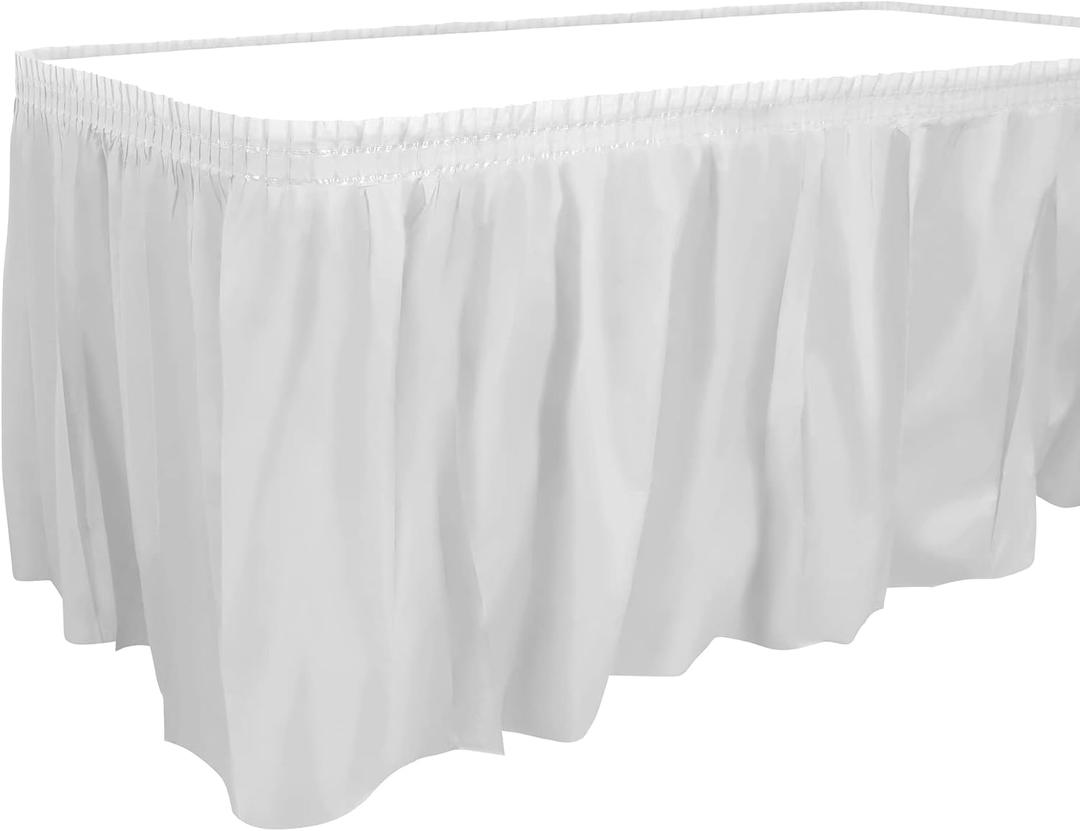 Party Dimensions Plastic Table Skirt, 29-Inches by 14-Feet - White - 6 Pack