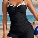 Daci Women's Underwire Tankini Swimsuit - Two Piece Tummy Control Bathing Suits with Pockets Shorts Push Up Swimwear 2026 (Black, L)