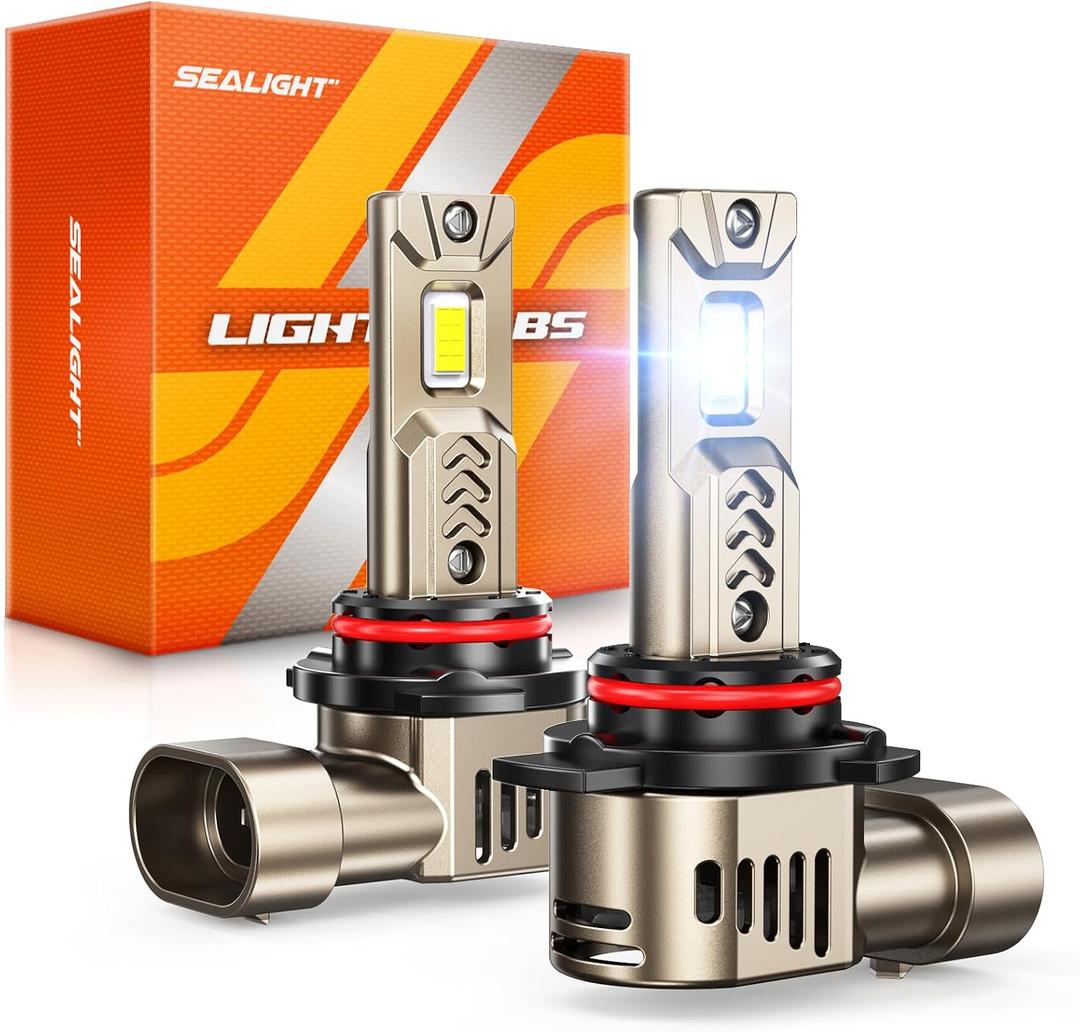 SEALIGHT L2S 9012 LED Light Bulbs, 10X Super Brighter 6500K Cool White 9012 HIR2 LED Headlight Bulb with Fan, 1:1 Halogen Mini Size, Plug N Play, Pack of 2