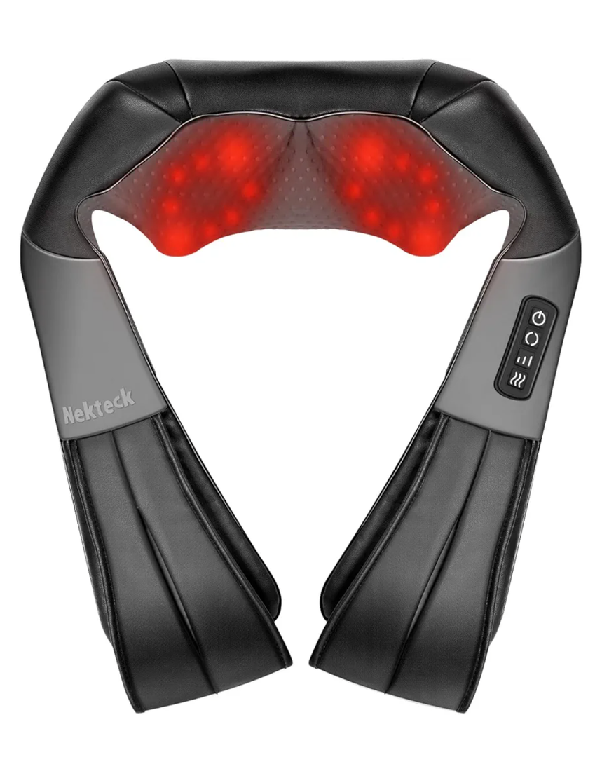 Nekteck Shiatsu Neck Massager with Heat for Pain Relief Deep Tissue, 2026 Upgraded 3D Back Shoulder Kneading Massage Pillow, Body Muscle Relaxation Tools Gifts for Him Her, Black (NOT Cordless)