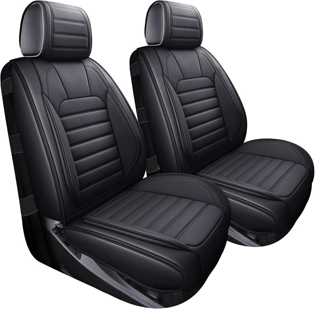 YIERTAI Truck Seat Covers for Chevy Chevrolet Silverado GMC Sierra Custom Fit 2007-2025 1500/2500/3500 Trail Boss Z71 Crew Double Extended Cab Waterproof Leather(2 PCS Front only/Black)