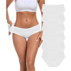 ANLIQI Women's Modal Underwear Soft Hipster Panties for Women Pack Breathable Moisture Wicking Briefs Ladies Underpants (Medium, White*6)