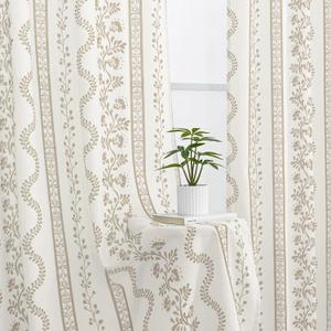 Beige Cream and Taupe Neutral Floral Farmhouse Curtains, Vintage Antique Botanical Pattern Sheer Natural Fabric Linen Drapes for Living Room Bedroom Dining Room 84 Inches Long