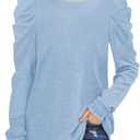 Girls Puff Sleeve Cute T Shirts Kids Fall Tops Crewneck Clothes Loose Fit 5-14Y (Blue)