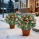 DR.DUDU 15 Inch Outdoor Christmas Decorations Urn Filler for Front Porch- 2 Pack Lighted Christmas Pot Fillers with Stake, Xmas Pine Trees with Timer for Outside Home Dcor