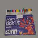 ARTISTRO 24 Dual Tip Acrylic Paint Markers - Art Painting Kit Easy for All Ages & Levels Acrylic Paint Pens for Fabric, Rocks, Paper, Wood, Canvas, Glass, DIY (Dual Tip Brush + Fine)