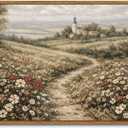 HUARCEY Vintage Framed Cottagecore Wildflower Wall Art 12x16, Farmhouse Countryside Landscape Canvas, Meadow Path Rustic Print,Paintings Wall Decor for Living Room Bedroom Hallway