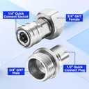 Tool Daily Garden Hose to Pressure Washer Adapter, 3/4 GHT Female to 1/4 Quick Connect, 3/4 GHT Male to 1/2 Quick Plug, Stainless Steel, 2 Pcs