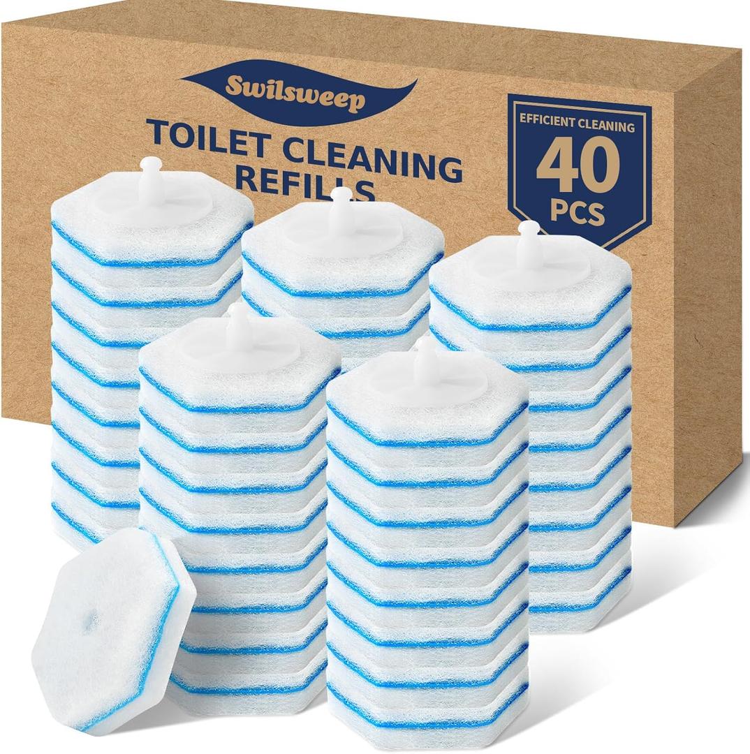 40 Count Toilet Bowl Wand Refills, Disposable Toilet Cleaner Refills, Disposable Wand Heads Compatible with Clorox and the Most Toilet Brushes
