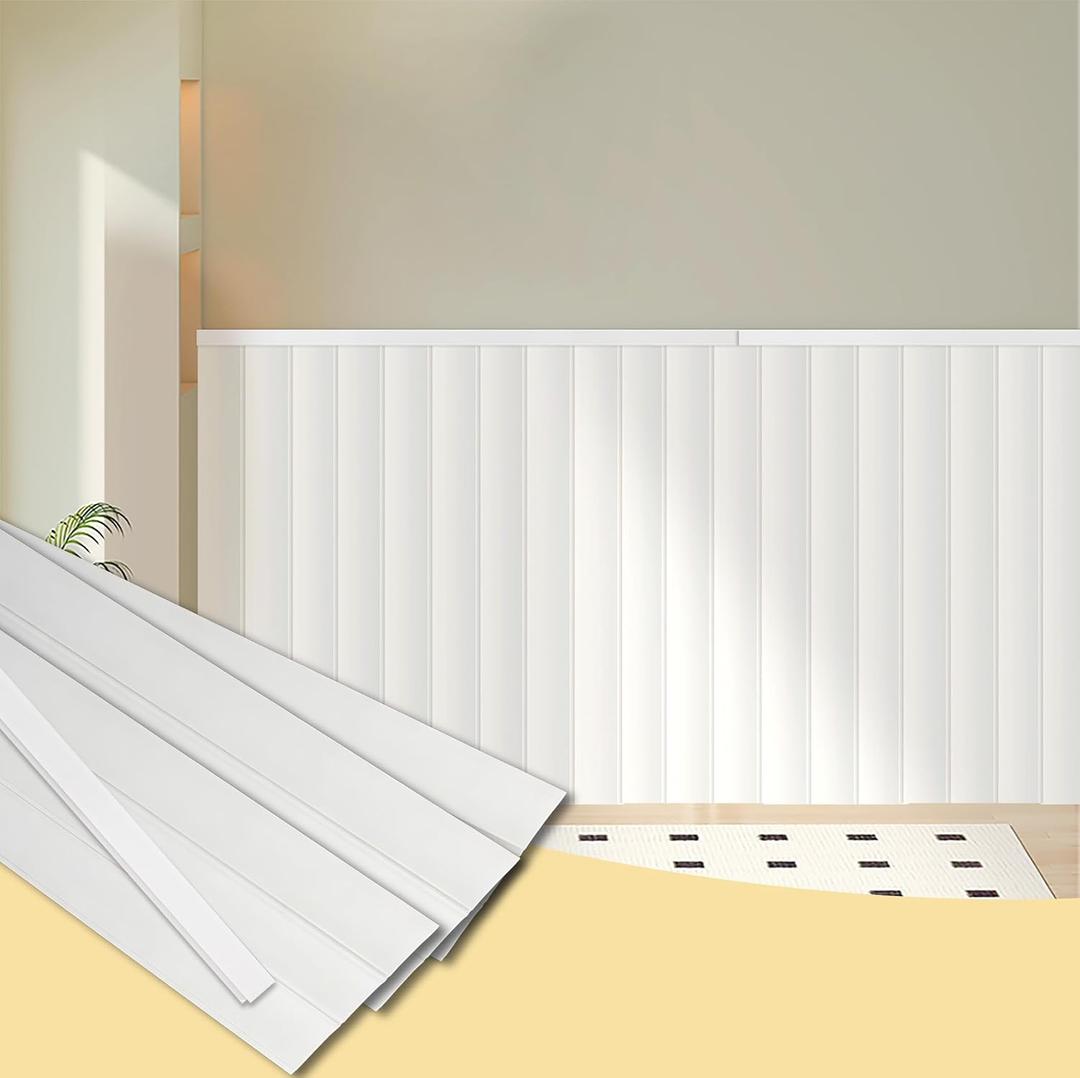 Trimold Premade Board-and-Batten Wainscoting Kit - Ready to Assemble Cover 118" x 39.4", Paintable Panel Molding Trim Slats for Accent Wall