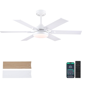 MADSHNE 52-Inch White Outdoor Ceiling Fan with Lights and Remote, Dimmable 3 Colors, 6 Speeds, Reversible Noiseless DC Motor, Modern LED Fan for Living Room, Patio, Kitchen