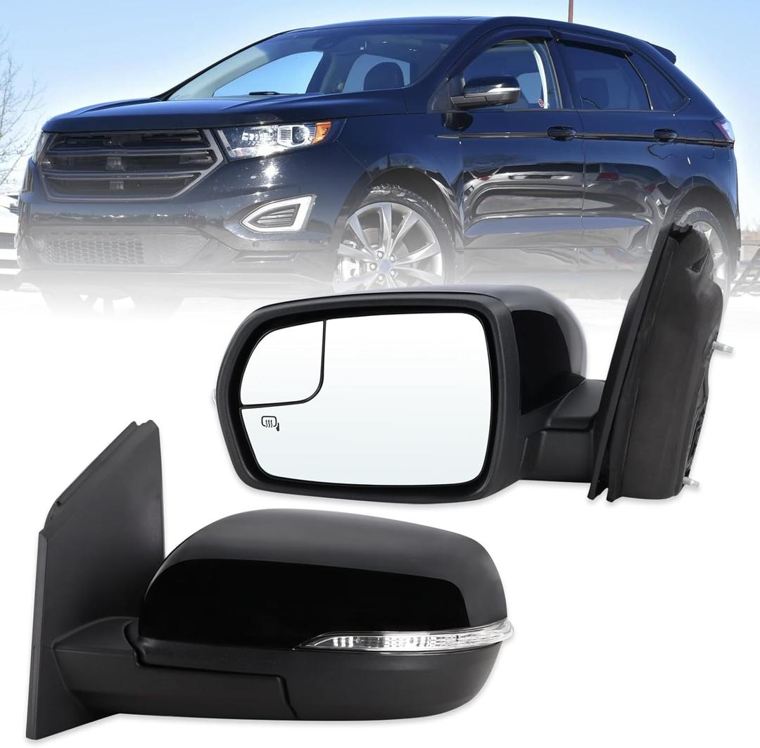 Left Driver Side Mirror Fits 2015 2016 2017 2018 2019 2020 2021 2022 2023 2024 Ford Edge With Manual Folding Power Glass Heated Turn Signal Puddle Light Black Replace#JT4Z-17682-CA(7Pins)