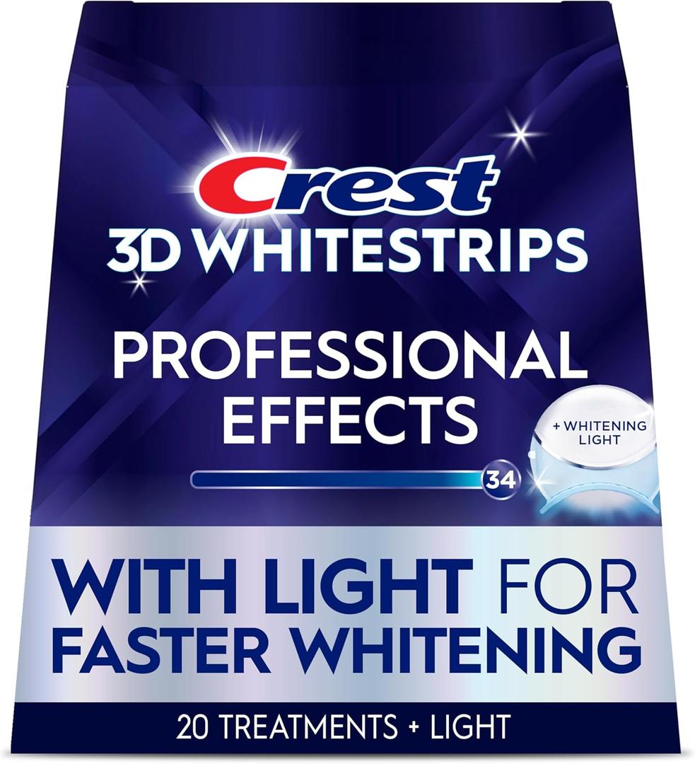 Crest 3D Whitestrips Professional Effects + LED Light Teeth Whitening Kit, 1 Light + 20 Treatments, Each with 1 Upper/1Lower, 40 Strips Crest 3DWhite Teeth Whitening Strips
