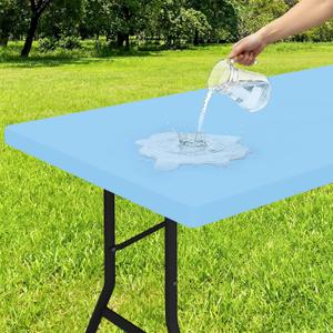 Smiry Rectangle Tablecloth, Elastic Fitted Flannel Backed Vinyl Tablecloths for 6ft Folding Tables, Waterproof Wipeable Table Covers for Indoor, Outdoor, Picnic and Camping (Baby Bule, 30"x72")