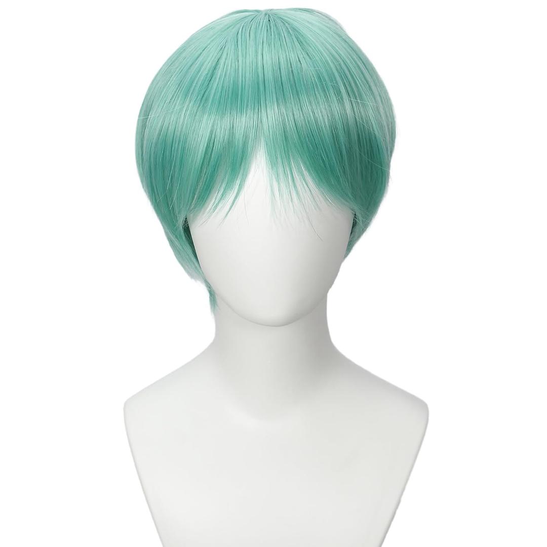 Short Green Straight Wig Halloween Costume Party Cosplay Anime Wig for Men