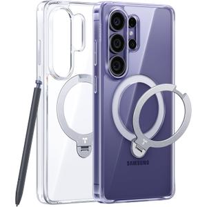TORRAS Q3 Spin for Samsung Galaxy S26 Ultra Case with Kickstand, Compatible with Magsafe, Slim Hard PC Protective S26 Ultra Clear Case with 360 Magnetic Stand, Transparent Clear