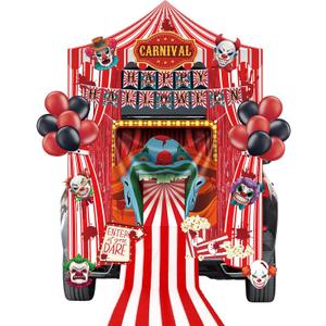 Blosssound 39 Pcs Circus Trunk or Treat Evil Carnival Halloween Car Decorations Kit Scary Clown Cutouts Backdrop Balloons Garland Tablecloth Tinsel Curtains for Car Archway Garage Door Decor Supplies