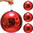 Zubebe 4 Pcs Extra Large Christmas Ball Ornaments 8'' (200 Mm) Giant Oversized Plastic Xmas Ball Big Hanging Christmas Tree Ornaments for Holiday Party Outdoor Decor (Shiny Red)