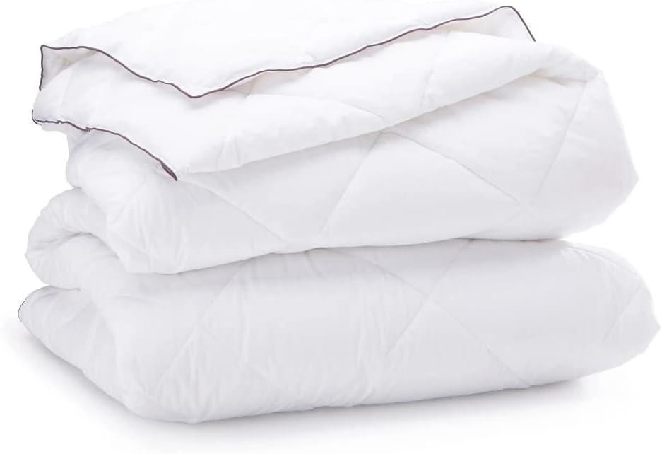 1 Piece White Comforter Queen Size 230 Thread Count Geometrical Pattern Squared Box Stitched 100% Cotton Fabric Extra Soft Ultra Plush | All Season Aesthetic Bedding Smooth Polyester Fill Breathable