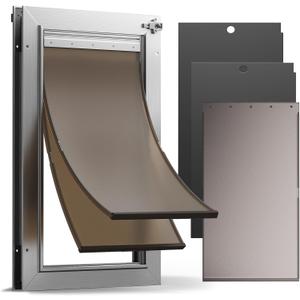 All Aluminum Dog Door with 2 Magnetic Flaps & 1 Replacement Flap, Heavy Duty Large Doggy Door for Exterior Doors, Doggie Door with 2 Closing Panels, Dual Aluminum Locks, for Pets Up to 110 Lb