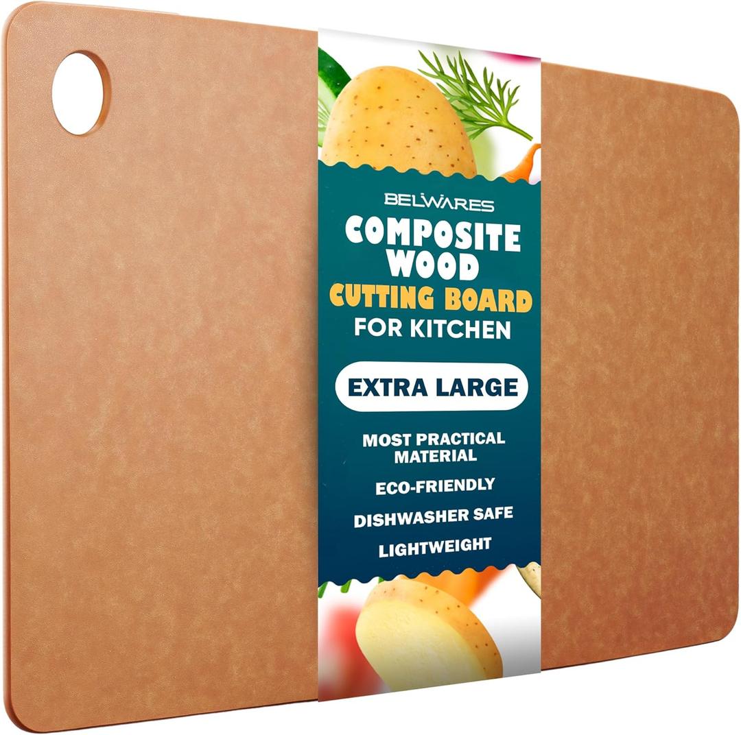 Dishwasher Safe Cutting Boards for Kitchen - Extra Large Composite Wood Cutting Boards - Thin, BPA Free & Eco-Friendly Chopping Board (18 x 12 Inch, Natural)