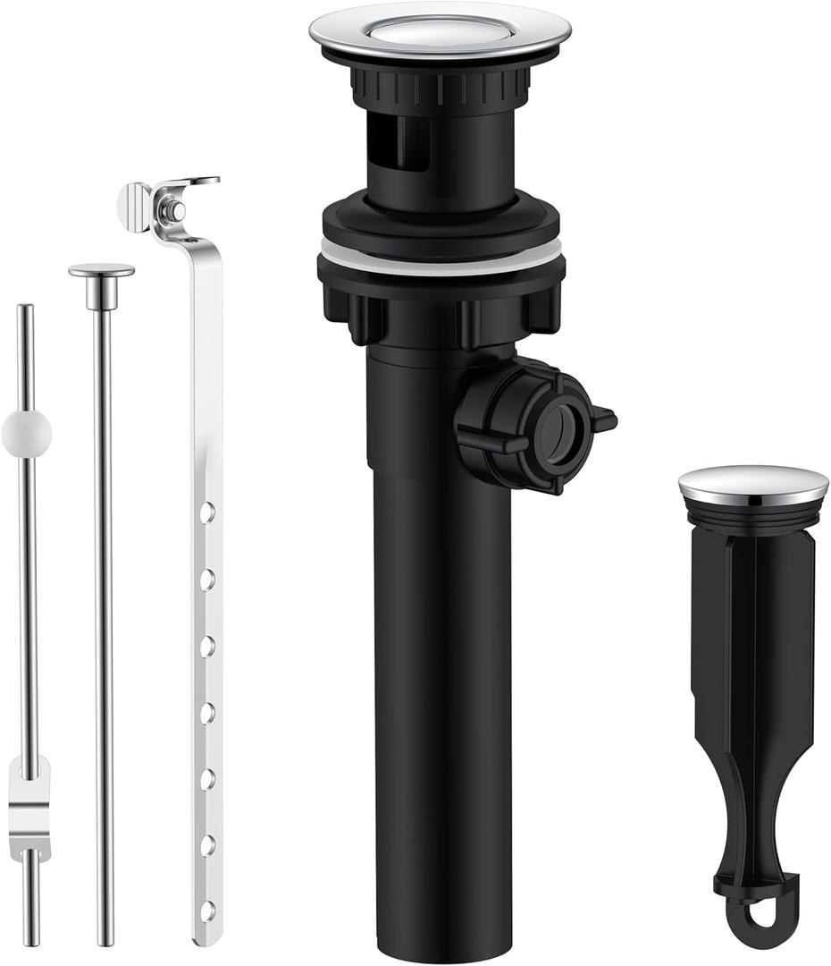 KENES Bathroom Sink Drain Stopper with Lift Rod, Chrome Sink Drain with Overflow, Lavatory Pop Up Drain Assembly for Bathroom Vanity Sink, LJ-P701-5