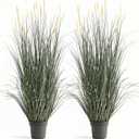 Faux 4ft 2-Pack Horsetail Reed Grass with Pink Spikes, 48in Tall Indoor Outdoor Fake Grass in Pot, Home Office Decorative Artificial Plant & Greenery, Wedding Decor Green Bristlegrass