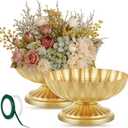 2 Pcs Metal Compote Bowl for Centerpiece Flower Holder Small Compote Vase Indoor Outdoor Flowers Fruits Plant for Christmas Wedding Home Party Decoration (Medium,Bright Gold)