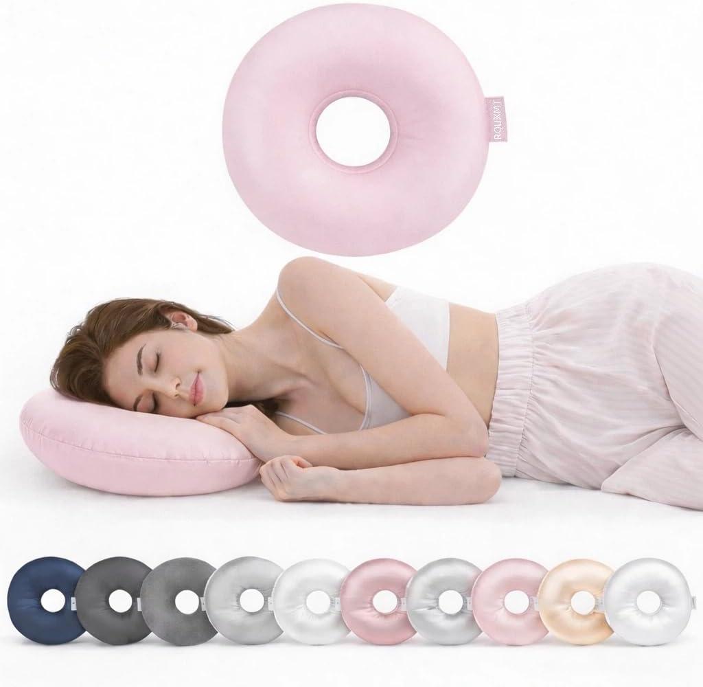 RQUXMT Piercing Pillow for Side Sleepers with Ear Hole, Donut CNH Pillow, Pressure Reduction, Skin-Friendly Washable Adjustable Ear Cushion (Large, Cotton, Light Pink)