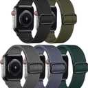 Adorve Stretchy Band Compatible with Apple Watch Bands Ultra 3/2/1 49mm 46mm 45mm 44mm 42mm 41mm 40mm 38mm Men Women, Soft Nylon Elastic Braided Strap for iWatch Series 11/10/9/8/7/6/5/4/3/SE/SE2/SE3 (Black/Army Green/Space Gray/Blue Gray/Dark Green)