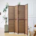Furnnylane 4 Panel Detachable Room Divider, 5.6 ft Tall Two in One Bamboo Privacy Screen (Converts into 2 Low Dividers), Folding Panel Divider for Room Separation, Natural Brown (67" H x 61.4" W)
