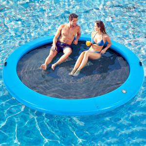 Danrelax 12' Round Inflatable Floating Dock, Sunchill Float Ring, Hammock Tanning Pool with 4in Woven Fabric, Manual Pump for 1-2 Min Quick Inflate/Deflate, Fits 2-8, Ideal for Lakes, Pools, Oceans