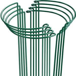 HiGift 8 Pack Plant Support Stakes, Half Round Metal Garden Plant Stake Indoor Peony Cages and Supports, Green Plant Support Ring Border for Tomato,Hydrangea,Flower Outdoor (10" Wide x 15.8" High)
