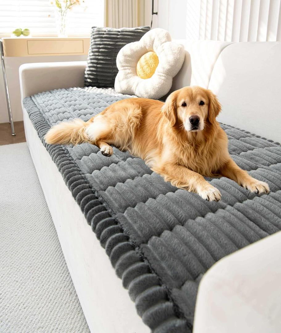 OTOB Couch Cover for Dogs Washable, Non Slip Funny Pet Couch Covers Sofa Slipcovers Cushion Mat, Plush Soft Cozy Pet Friendly Furniture Protector, All Seasons (Dark Gray, 23.6" x 47.2")
