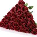 Hotop 20 Pcs Artificial Rose Flowers with Long Stem,Real Touch Silk Realistic Plastic Bouquet Roses Bulk for Home Decor Bridal Wedding Party Table Centerpieces Decorations(Wine Red)