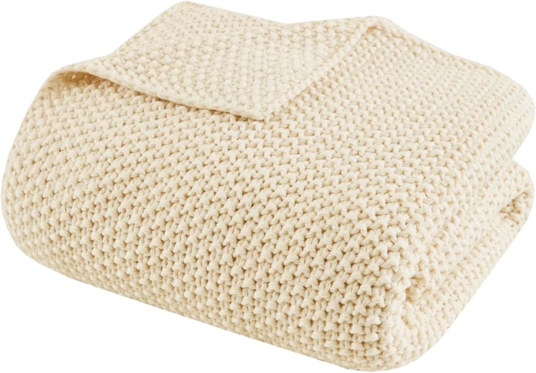 INK+IVY Bree Knit Throw Blanket for Bed, Sofa, and Couch, Lightweight, Breathable, Soft & Cozy Summer Blanket, Twin (66 in x 90 in), Ivory