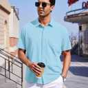 Mens Short Sleeve Dress Shirts Business Casual Button Down Shirt Summer Beach Wedding Untucked Shirts with Pocket (Blue, S)