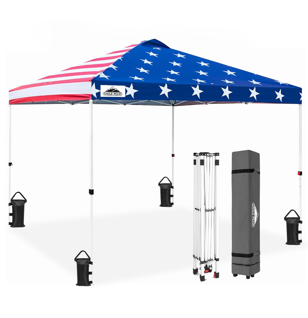 EAGLE PEAK 13 x 13 ft Straight Leg Pop up Canopy Tent Instant Outdoor Canopy (American Flag)