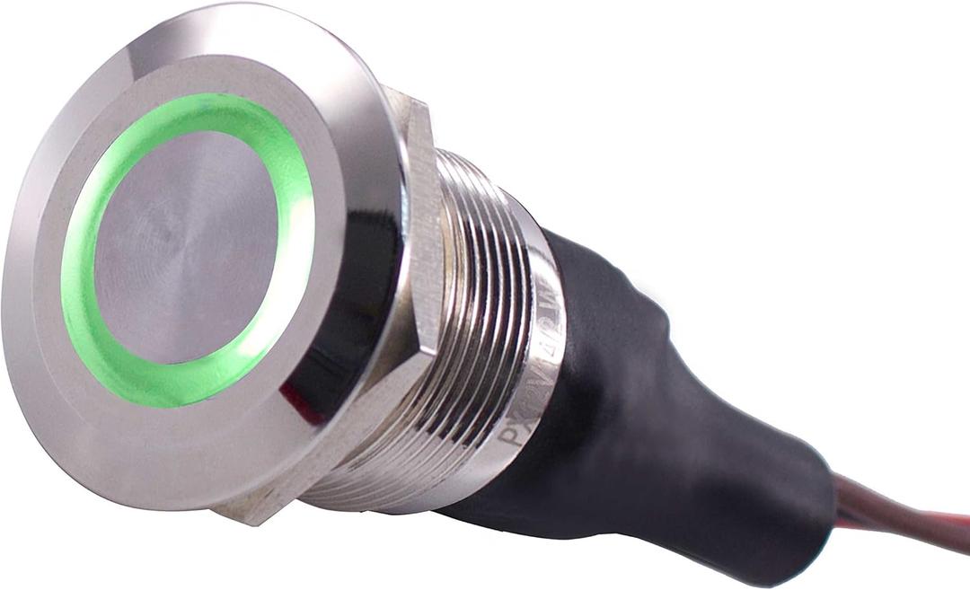 Anti-Vandal LED Switch Prewired (25mm, Silver Housing, Green LED)