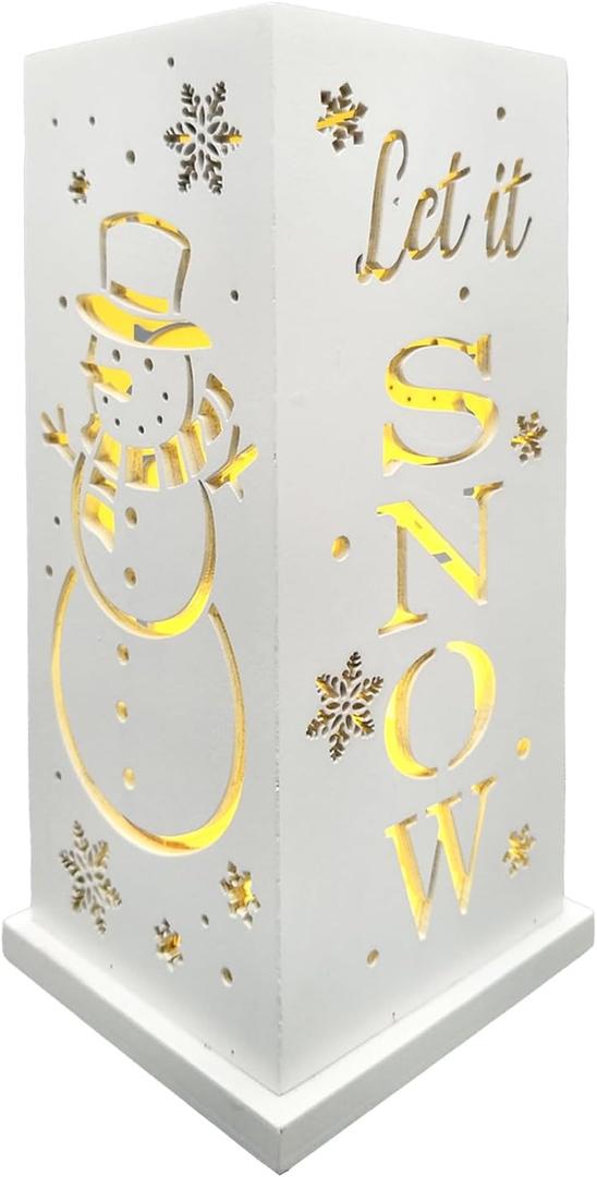 Christmas Decorations for Home LED Lighted Christmas Snowman Decor with Timer Hollow Out Farmhouse Wooden Table Sign Vintage Holiday Xmas Party Winter Tiered Tray Signs