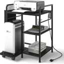 Home Printer Stand with Charging Station, 24x18 Inches Stands for Large Printer, Printer Shredder Stand with Storage for Home Office, Table for Fax Machine/PC Tower (Black)