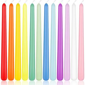 10 Inch Colored Taper Candles for Religious and Spiritual Settings, 12 Pack Unscented Candlesticks for Holiday, Seasonal Celebration and Home Decoration (12-colored)