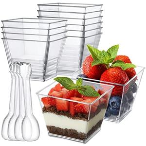 Poever 3.8 oz Plastic Dessert Cups with Spoons 50 Pack, Clear Square Mini Dessert Cups Appetizer Cups Parfait Cups Tumbler Cups for Mousse Puddings, Party Supplies Poever 3.8 oz Plastic Dessert Cups with Spoons 50 Pack, Clear Square Mini Dessert Cups Appetizer Cups Parfait Cups Tumbler Cups for Mousse Puddings, Party Supplies